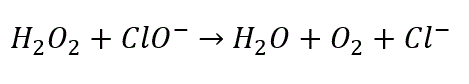 Chemical Equation that represents the reaction between bleach and hydrogen peroxide